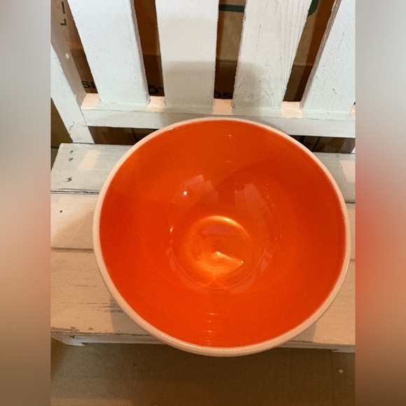 Rae Dunn Orange and White Cereal Bowl with Dancing Skeleton Design - Picture 3 of 3